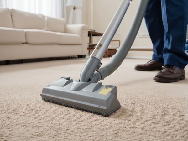 Professional carpet cleaning technician working with advanced equipment